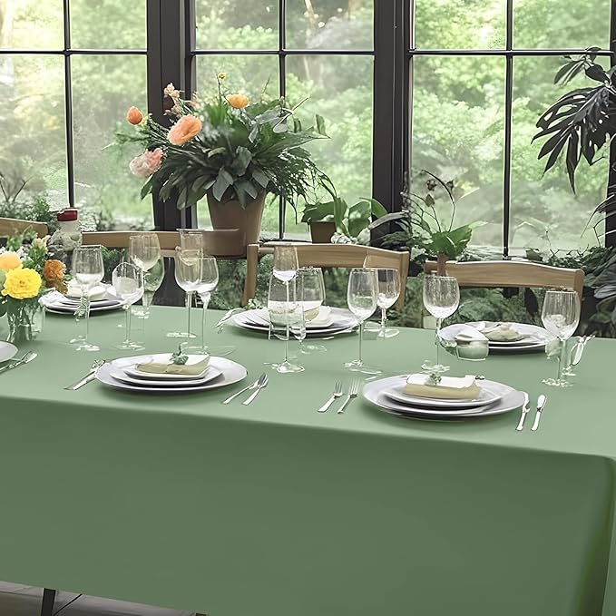 6 Pack Sage Green Plastic Tablecloths for Rectangle Tables Waterproof Sage Green Table Cover for Birthday Bridal Wedding Baby Shower Party Decorations, 54 X 108Inch