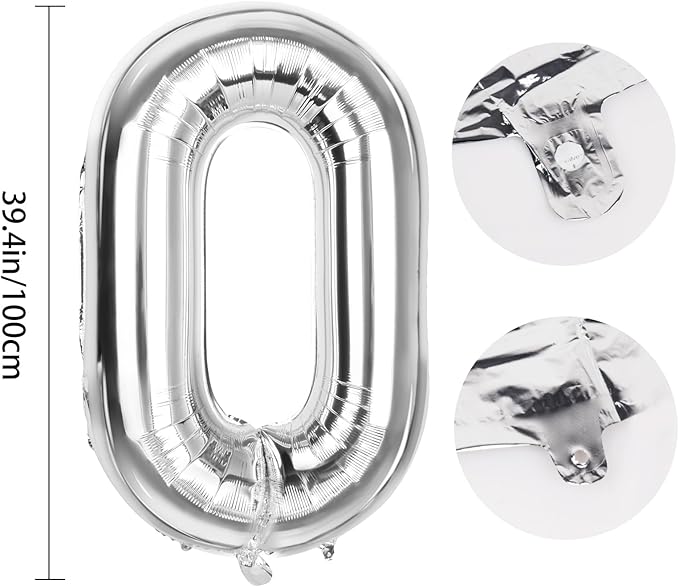 Number 0 Balloons 40 Inch Large Helium Foil Mylar Balloons For Birthdays Party Decorations/Wedding/Anniversary/Graduations/Baby Shower (Silver)