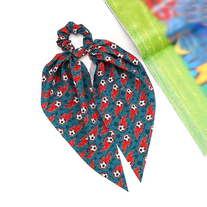 Soccer Hair Ties Game Day Football Ribbon Hair Ties Elastic Bands Hair Scrunchies Ponytail Holders Sport Hair Accessories for Girls Women Players Coaches Teams Gifts