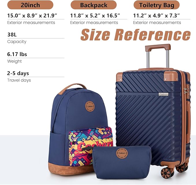 Cosbarn Carry On Luggage 22x14x9 Airline Approved, Hardside 20 Inch Carry on Suitcases with Wheels, Hard Shell ABS Lightweight Carry on Luggage Set, Travel Suitcase Set with TSA Lock, DarkBlue