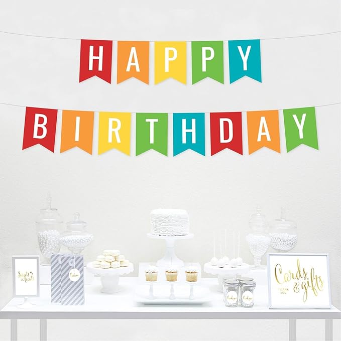 Andaz Press Hanging Pennant Banner Party Decorations, Rainbow Colors Red Orange Yellow Green Aqua Blue, Happy Birthday, 1-Pack, Approx. 5-Feet