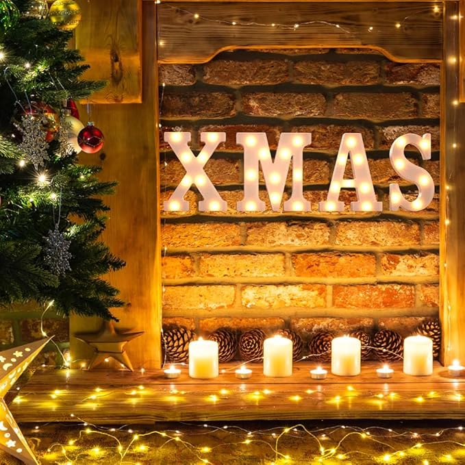 Light Up Marquee Letters - 26 Alphabet Battery Powered LED Lights Sign, Night Light White Plastic for Engagement Party Wedding Baby Shower Birthday, Marry Me (Letter M)