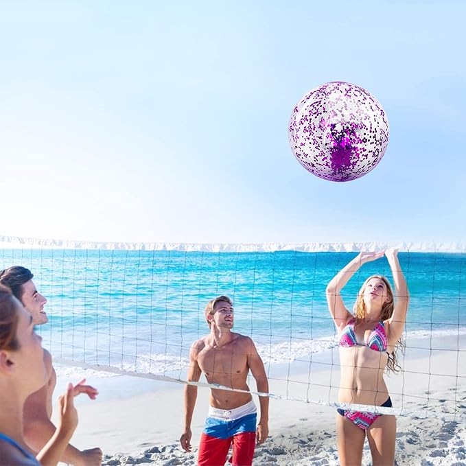 12 Pack Inflatable Beach Balls Bulk - 16" Glitter Beach Ball Pool Toys for Summer Beach Pool Party, Swimming Pool Game Water Beach Toys Kids Halloween Pool Party Favor Decorations Blow Up Beach Ball