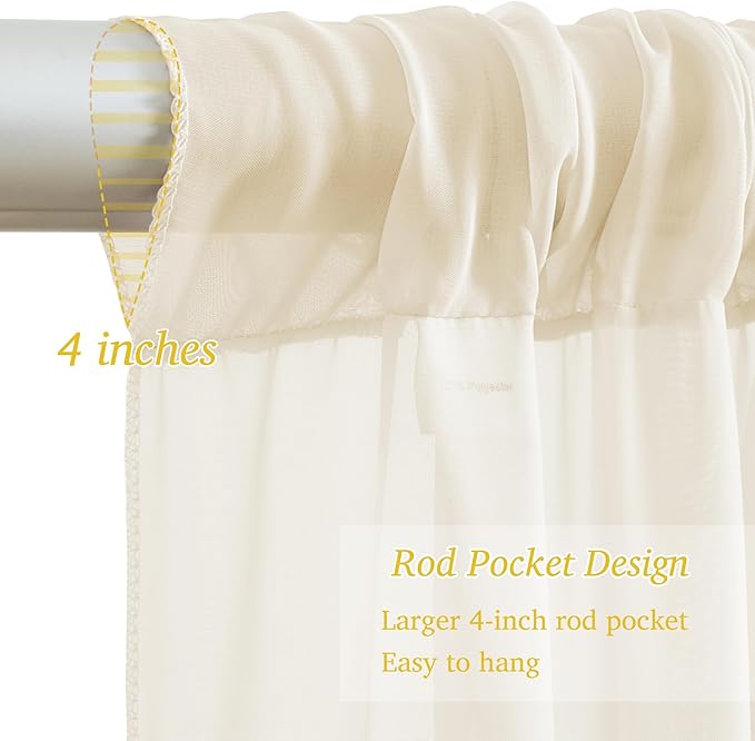 10x10ft Ivory Chiffon Backdrop Curtain with Lights String for Wedding Sheer Tulle Curtain Photo Backdrops Drapes for Baby Shower Birthday Party Home Ceremony Decorations