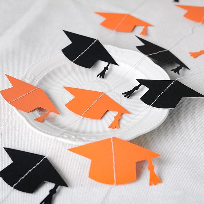 Black and Orange Graduation Garland Graduation Party Decorations Class of 2026 Grad Cap Garland Banner Streamers for Grad Party Hanging Decorations 39Feet