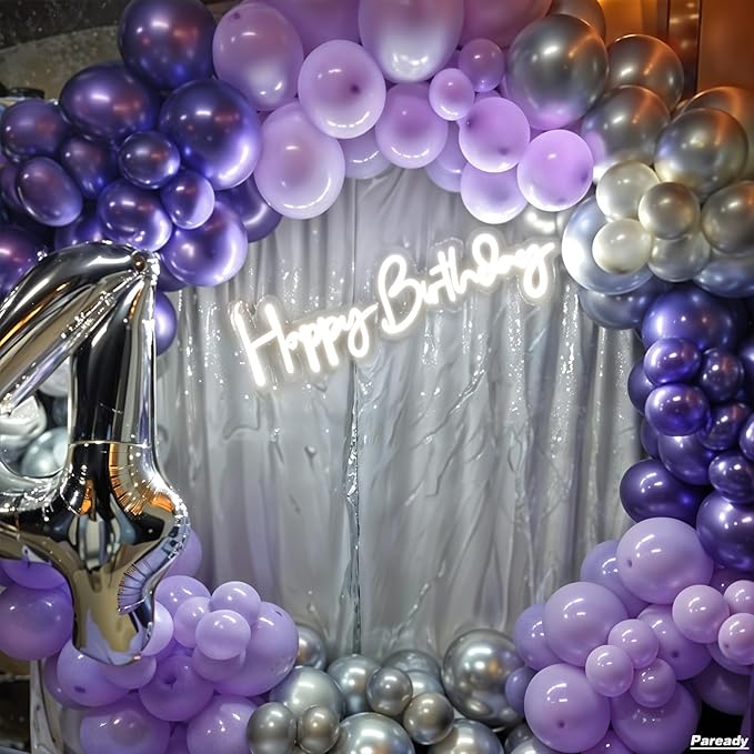 Purple Balloon Arch Kit, 120pcs Purple Balloon Garland Kit With Disco Ball Foil Balloons, Metallic Purple Pearl White Different Sizes For Birthday Wedding Baby Shower Party Bachelorette Decorations
