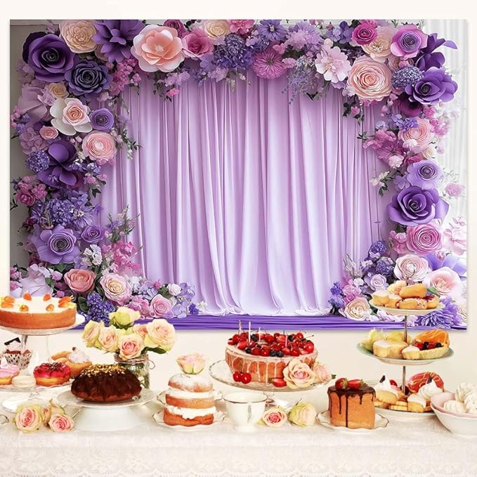 10X8ft Purple Flower Wall Background Photography Lavender Backdrop for Parties Wedding, Girls Birthday Princess Weeding Bridal Shower Purple Floral Anniversary Ceremony Decor.