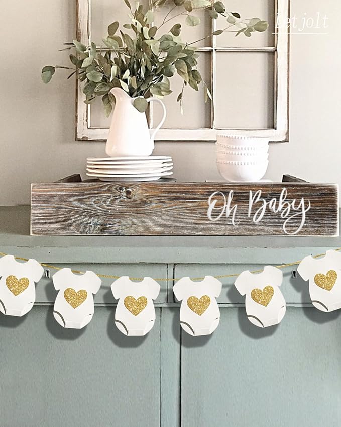 White Baby Shower Paper Garland Short-Sleeve Bodysuits Clothesline Garland Gender Reveal Birthday Banner Pre - Strung Baby Outfit Paper Decorations 9 pcs