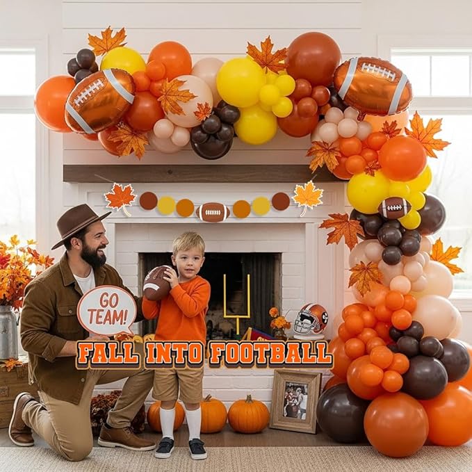 Fall Football season Decorations Kit Orange brown Balloon Garland Arch with Banner for fall and football Home decor National League Sports theme Birthday Thanksgiving Supplies