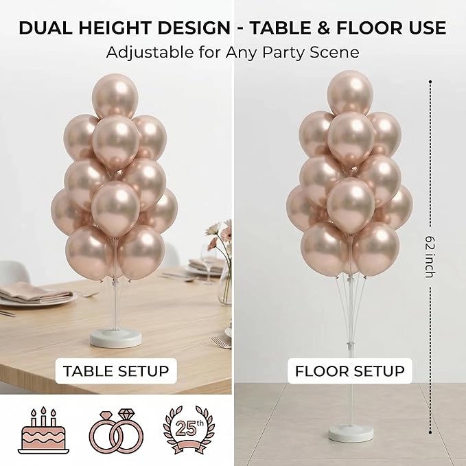 2 Sets Champagne Gold Balloon Stand Kit-Balloon Column Holder with Metallic Rose Balloons for Birthday, Wedding,Baby Shower,Graduation,Anniversary Party Decorations Centerpiece