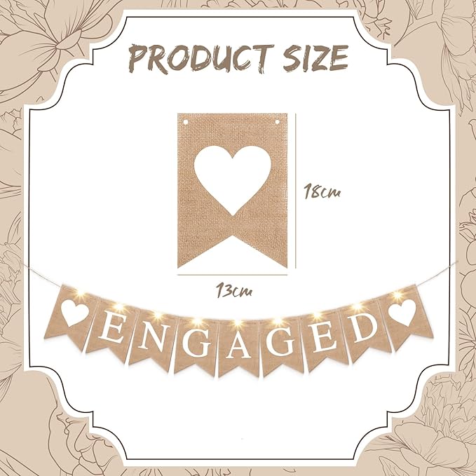 Engagement Party Decorations Engaged Banner Heart Burlap Rustic Bunting Garland LED Fairy Lights Battery Operated String Lights for Congratulations Engaged Party Outdoor Tree Decorations Wedding