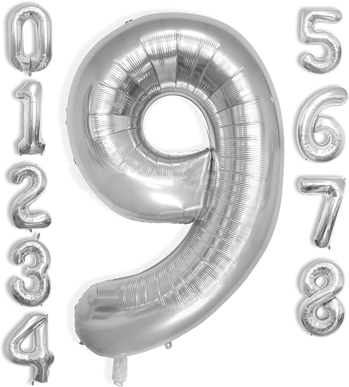 40 Inch Large Silver Number Celebration and Decoration Balloon for Birthday Parties, Graduations, Anniversaries, Weddings, Photo Shoots, Special Events - Helium Foil (Silver Number 9)
