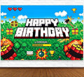 Pixel Backdrop Happy Birthday Banner Boy 5x3ft Miner Bday Sign Villager Gaming Birthday Party Decorations Videogame Themed Banner Video Game Decorations Video Game Backdrop for Boys