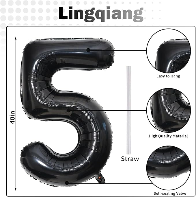 Black Number 50 Birthday Balloons, 40 Inch Large Mylar Foil Number 5 and 0 for Women, 50th Balloons for Men Anniversary Party Decorations Supplies