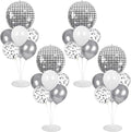 4 Sets Prom Silver Disco Ball Party Balloons Stand Kit with 4 Metallic Ball Foil Balloons Disco Themed Balloon 70s 80s 90s Dance Party Balloon Centerpiece for Tables Birthday Baby Shower Decorations