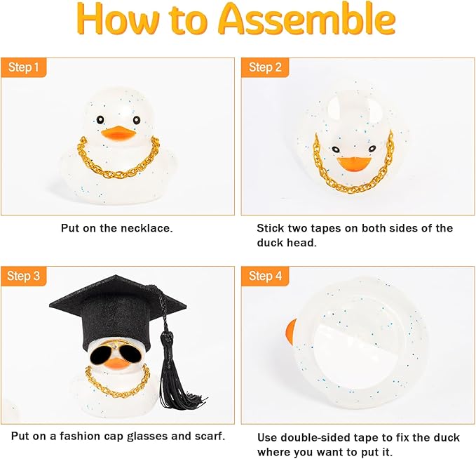 wonuu Car Dashboard Decor Graduation Hat Color Rubber Duck, Car Ducks Ornaments with Mini Graduation Hat Necklace Sunglasses (Light Green)