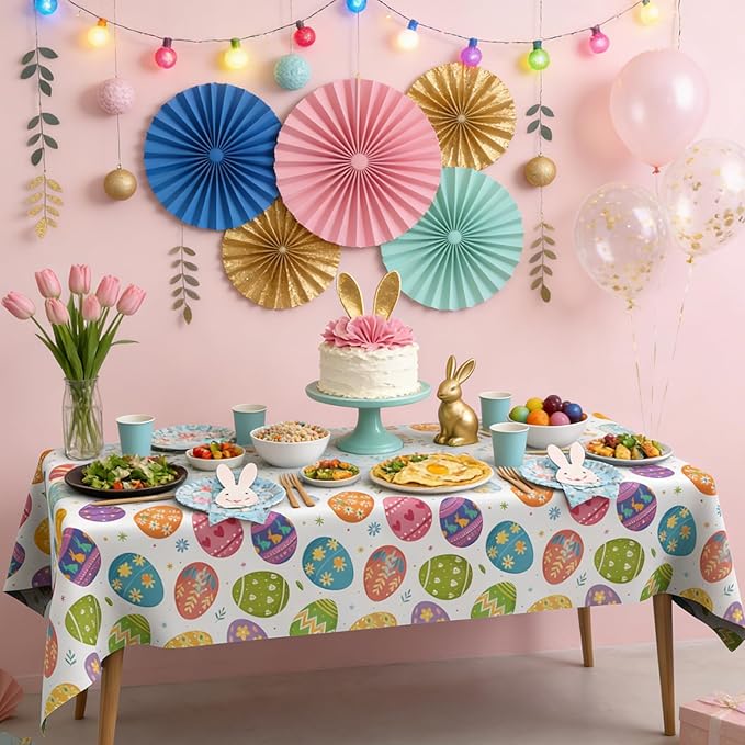 Easter Tablecloth, 6 Pack Colorful Easter Eggs Table Cloth, 54x108 Inch Plastic Disposable Rectangle Spring Table Cover for Easters Tables Decorations Outdoor Picnic Home Kitchen Dinner Party Supplies