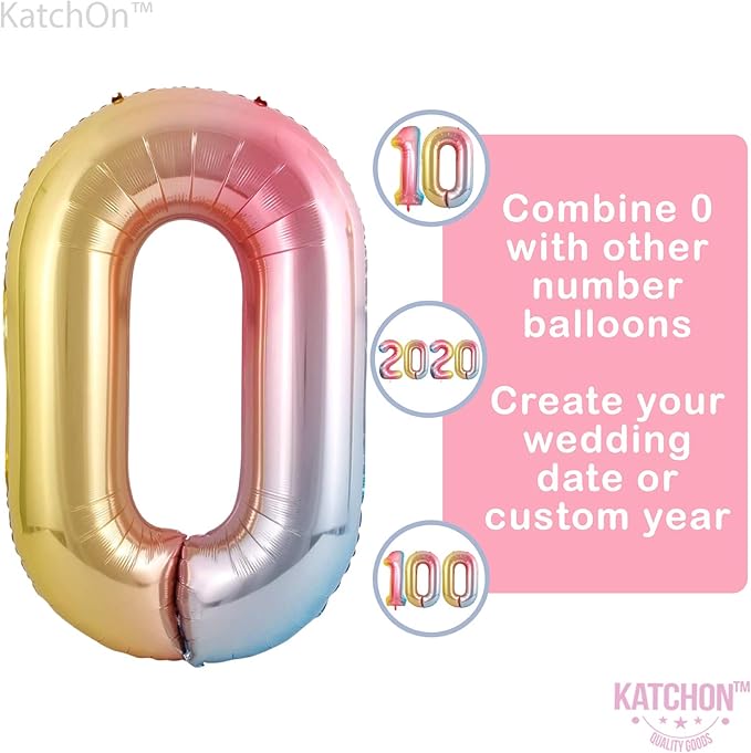 KatchOn Large, 40 Inch Rainbow Number 0 Balloon - Colorful, Giant Foil Mylar Balloon for Unisex Kids & Adults - Multicolor, 1 Count, Anniversary, Birthday, Unisex, All Ages