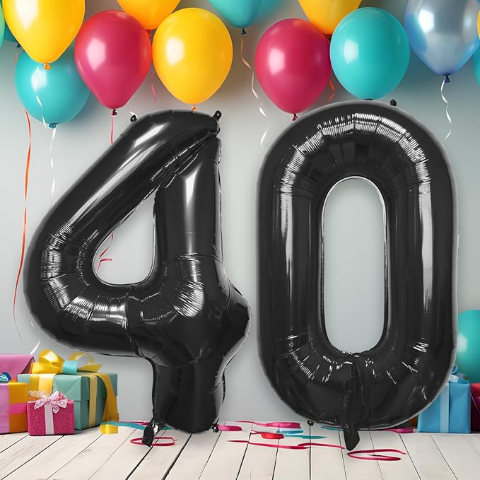 40 Inch Large Black Number Celebration and Decoration Balloon for Birthday Parties, Graduations, Anniversaries, Weddings, Photo Shoots, Special Events - Helium Foil Mylar (Black Number 40)