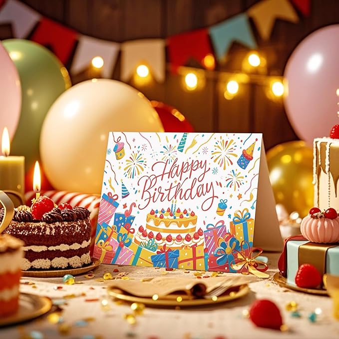 20pcs Birthday Cards, Messages, Envelopes, and Stickers | 4x6 Inch Happy Birthday Cards Bulk for Family, Kids, Friends, Work, and Office Celebrations. (20 Pcs Cards With Firework patterns)