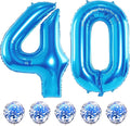Blue 40 Balloon Numbers and Confetti Balloons, 40" Number 4 and 0 Mylar Foil Balloons Self Inflating, 40th Birthday Balloons Set for Men Women Boys 4th Birthday Anniversary Party Decorations Supplies