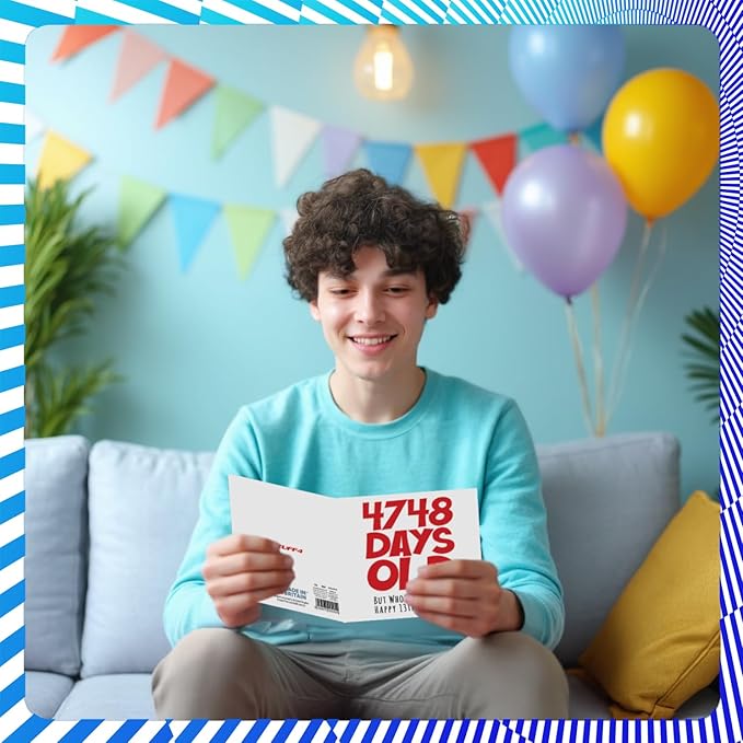 Stuff4 Funny 13th Birthday Card - 4748 Days Old - Hilarious 5.7 x 5.7 Inch Greeting Card for Men, Women, Grandma, Grandpa, Mom, Dad - No Ink Smudge for Messages - Birthday Card Humor for Adults