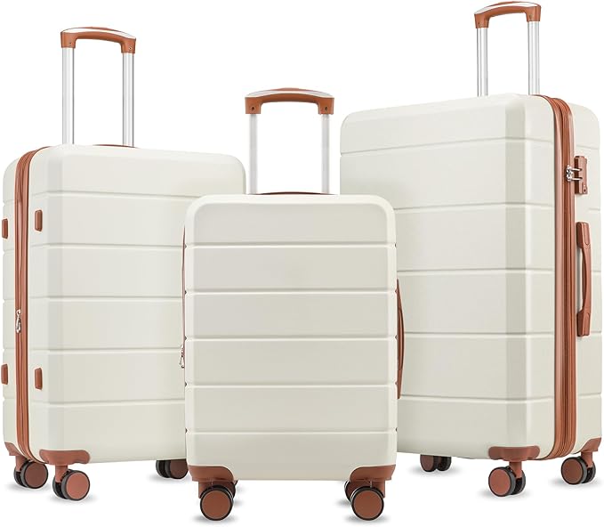 YOETEY Luggage Sets 3 Piece, Expandable Hardshell Suitcase with TSA Lock & Silent Spinner Wheels, Lightweight Hardside Travel Suitcase Set for International Trips (20/24/28 in, White)