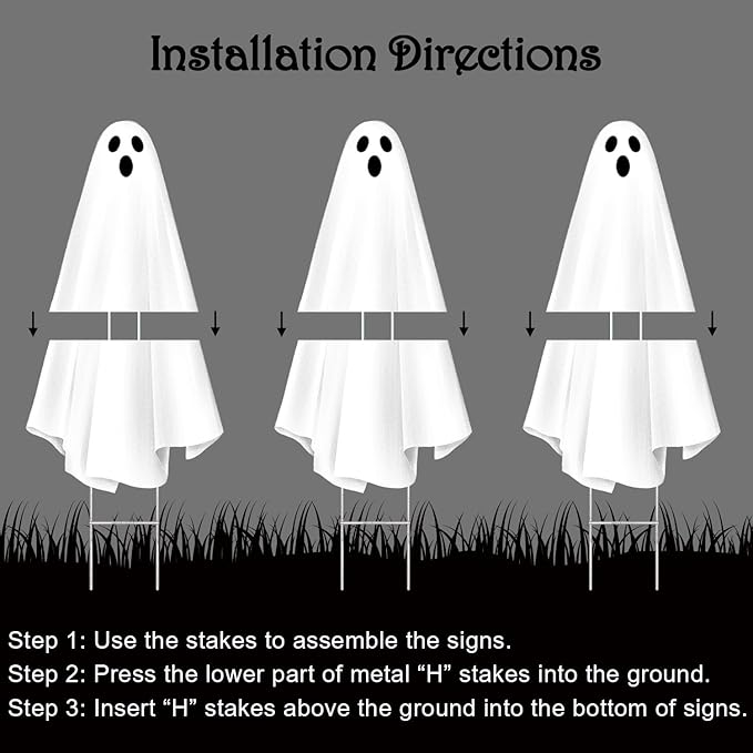 Halloween Decorations Outdoor: 3ct Extra Large Scary Ghost Yard Signs with Stakes, Corrugated Plastic, Outside Halloween Decor White Ghost for Kids Home School Yard Lawn Haunted House
