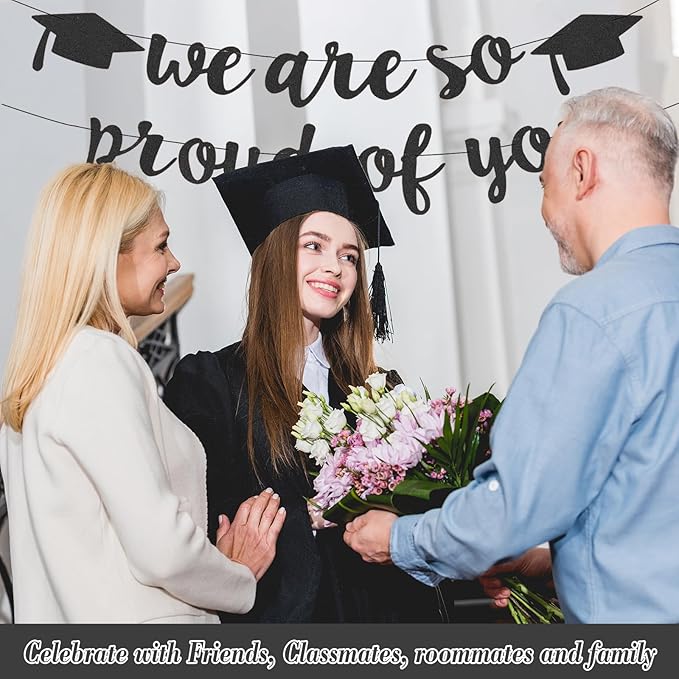2026 Graduation Decorations Pre-Strung Blingbling We Are So Proud of You Banner Glitter Graduation Garland for Class of 2026 High School College Grad Party (Black)