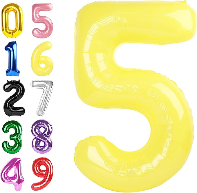 Numbers 5 Balloon 40 Inch, 5Year Anniversary Decorations, Yellow Numbers Balloon for 5, 15, 25, 50 Birthday Party Decoration, Anniversary, Wedding, Single Supplies