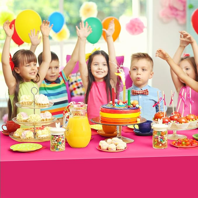 Mwellewm 12Pcs Plastic Table Cloth Disposable, Assorted Color Rainbow Tablecloth Colorful Neon Rectangle Bulk Solid Table Cover for Birthday Wedding Graduation Picnic Home Party Decoration(54x72 Inch)