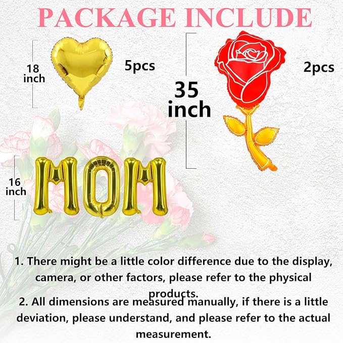 Gold Mom Balloons Gold Rose Heart Balloons Mother's Day Balloon for Mother's Day Party Decorations Theme Supplies Mom Party Balloon Set-10 PCS
