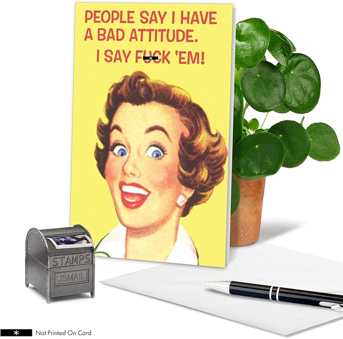 NobleWorks - Humorous Birthday Greeting Card with 5 x 7 Inch Envelope (1 Card) Bday Bad Attitude Birthday 5567