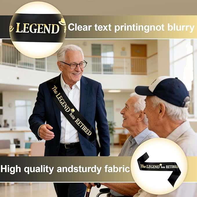 meleg otthon The Legend has Retired Sash, Black and Gold Foil Retirement Sash with Oversized Safety Pin for Men, Suitable for Retirement Party, Events and Decorations