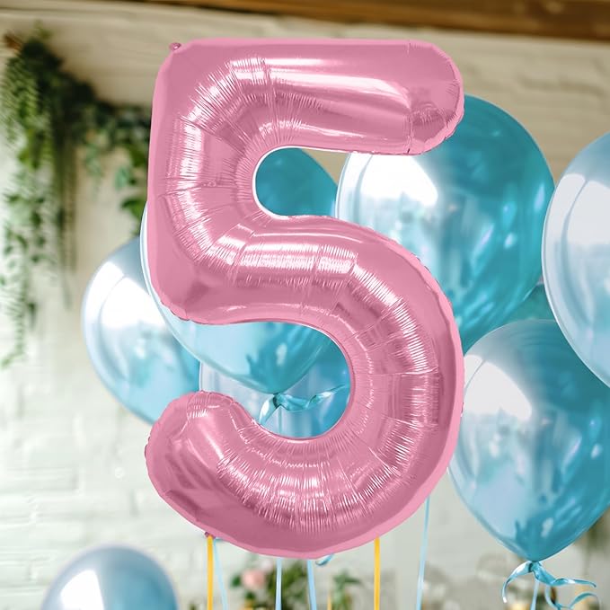 40 Inch Large Pink Number Celebration and Decoration Balloon for Birthday Parties, Graduations, Anniversaries, Weddings, Photo Shoots, Special Events - Helium Foil Mylar (Pink Number 5)