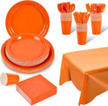 Ottin 169PCS Orange Party Supplies for 24 Guests – Disposable Paper Plates, Napkins, Cups, Forks, Knives, Spoons & Tablecloth for Birthday, Wedding, Halloween, Thanksgiving, Christmas, and New Year
