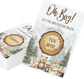 Printed Party Woodland Baby Shower Games – Scratch Off Game with Adorable Forest Animals, Nature Adventure Theme for Boy, 30 Cards & Stickers