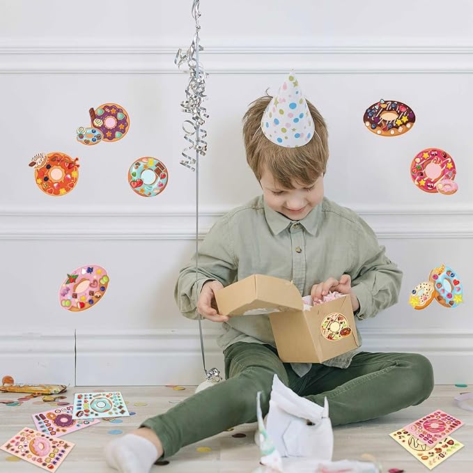 24 Sheets Donut Make a Face Sticker Sheets for Kids Todders Activities, Make Your Own Stickers for Kids Birthday Party Favor Supplies Craft