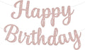 Glitter Happy Birthday Banner Sign Birthday Garland Wall Door Banners Flag for Women Men Boys Girls Party Backdrop Decorations Rose Gold