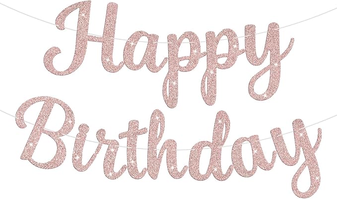 Glitter Happy Birthday Banner Sign Birthday Garland Wall Door Banners Flag for Women Men Boys Girls Party Backdrop Decorations Rose Gold