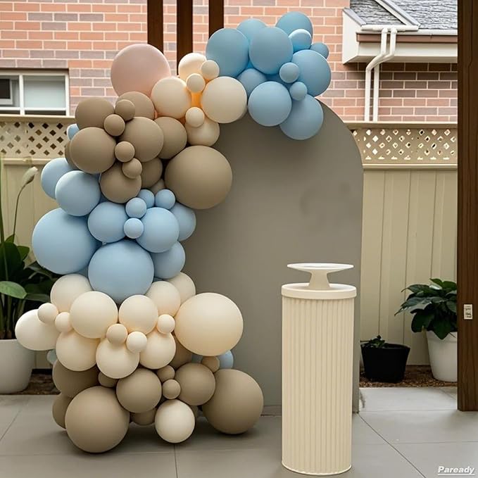 Brown Blue Balloon Garland Kit, 120pcs Blue Brown White Balloon Arch Kit With Blue 4d Foil Balloon And Gold Star Foil Balloons Different Sizes For Birthday Baby Shower Anniversary Party Wedding Decor