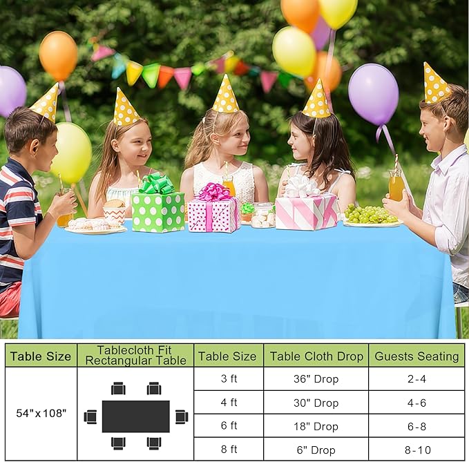 Smiry Disposable Table Cloth - 6 Pack, 54 x 108 Inch Waterproof Rectangle Tablecloths for Parties, Decorative Plastic Table Cover, Leakproof & Sturdy, Light Blue