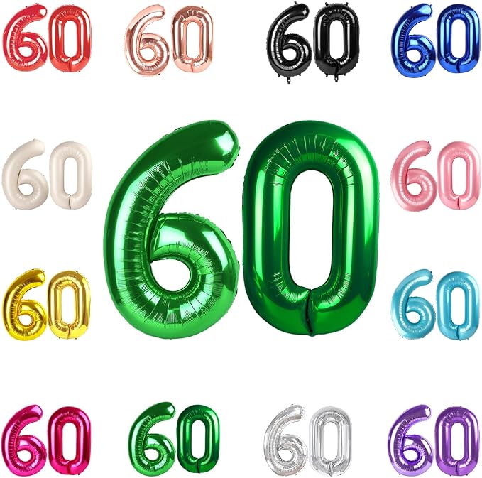 60 Balloon Number, Green Number 60th Birthday Balloons 40 Inch, 60 Years Old Green Birthday Decorations for Men Women, 60th Anniversary Decorations