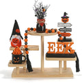 Halloween Decorations 6PCS Tiered Tray Decor, Cute Tabletop Halloween Decor for Home Tray Shelf Fireplace Mantel Office Desk Table Centerpieces Farmhouse Rustic Spooky Wood Signs