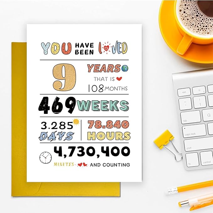 Cute 9th Birthday Card for Girls Boys, Ideal 9th Birthday Gift from Mom Dad, 9 Years Old Birthday Card Gift For Son Daughter Children, Unique 9th Birthday Decorations for Grandson Granddaughter