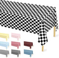 Mulbozy 4 Pcs Black and White Checkered Tablecloths, 54 × 108 Inches Black Checkered Flag Tablecover, Disposable Plastic Gingham Table Cover for Picnic, Truck, Race Car Birthday Party Supplies