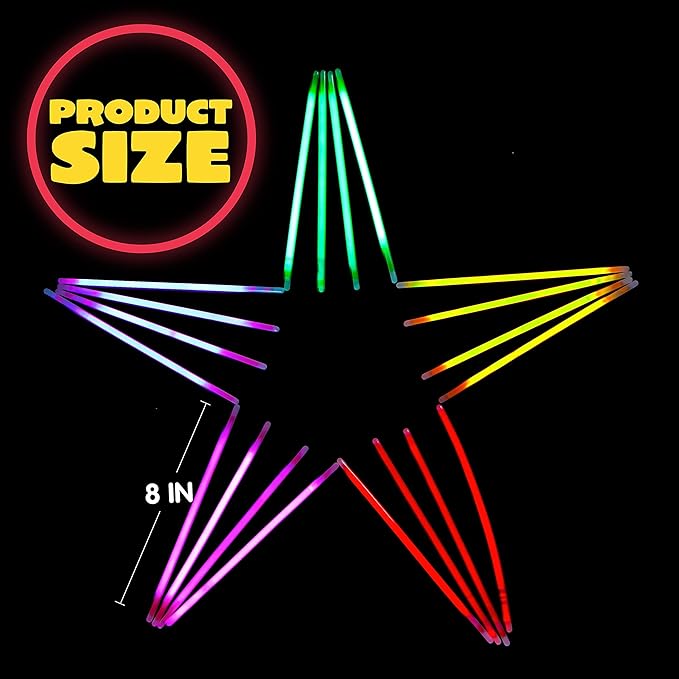 JOYIN 600 Pcs 8" Glow sticks Bulk Party Favors Pack, Neon Glow in the Dark Party Supplies, Light Up Necklaces and Bracelets with Connectors, Easter, Football, Birthday Decorations