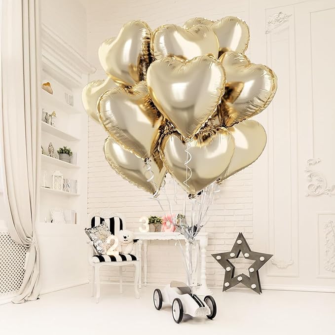 Pastel Gold Heart Balloons, 18 Inch 10 Pcs Light Yellow Foil Heart Balloons Pastel Yellow Heart Shape Foil Balloons Pastel Gold Party Balloons for Birthday Wedding Baby Party Valentines