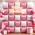 25Pcs Pink and White Square Foil Balloons Wall Backdrop, Double Sided Metallic Foil Balloons Tunnel Arch Garland Kit for Photo Booth Birthday Wedding Graduation Halloween Party Decorations