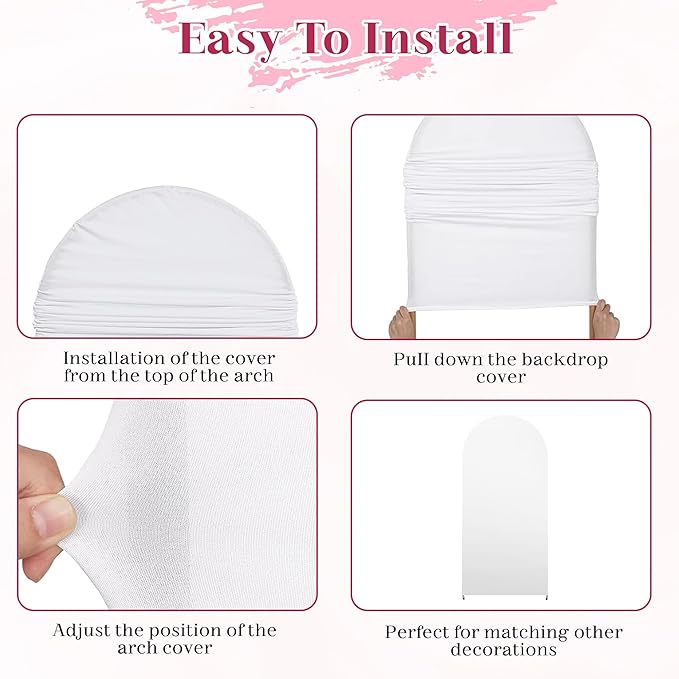 3-Piece Arch Backdrop Cover, Stretchy Spandex Wedding Arch Covers 6FT, 6.6FT, 7.2FT for Round Chiara Arch Stand, White Arch Cover for Photo Background Birthday Party Banquet Ceremony Decor